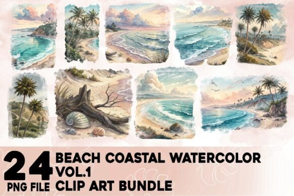 Beach Coastal Watercolor Clip Art Vol.1: Elevating Digital Design with Organic Aesthetics