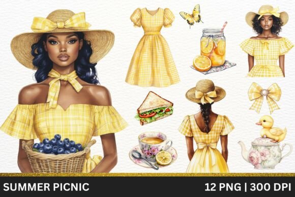 Black Girl Summer Picnic Clipart: A Creative Asset for Seasonal Design Workflows