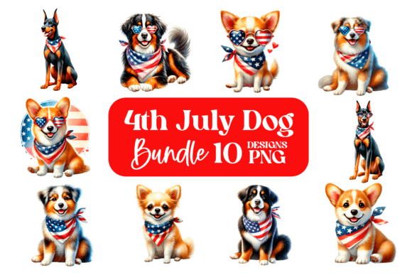 Celebrate Independence Day with Adorable 4th of July Dog Clipart Sublimation PNG Designs