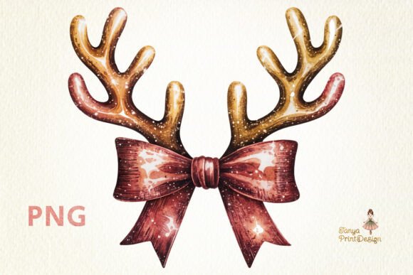 Christmas Glitter Antlers Bow Clipart