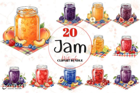 Colorful Fruit Jam Jars PNG Bundle