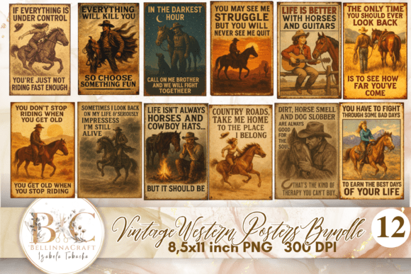Embracing the Spirit of the Frontier with a Vintage Western Poster Bundle PNG Collection