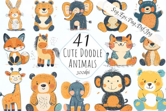 Evaluating Doodle Baby Animals Nursery Clipart Svg for Creative Projects