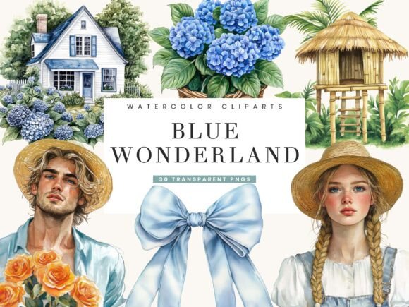 Evaluating the Vintage Blue Wonderland Clipart Bundle for Creative Projects
