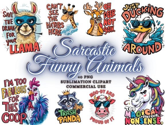 Funny Animals Clipart Animal PNG Bundle Evaluation