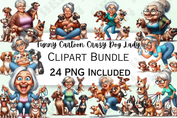 Funny Crazy Dog Lady Clipart for Your Designs