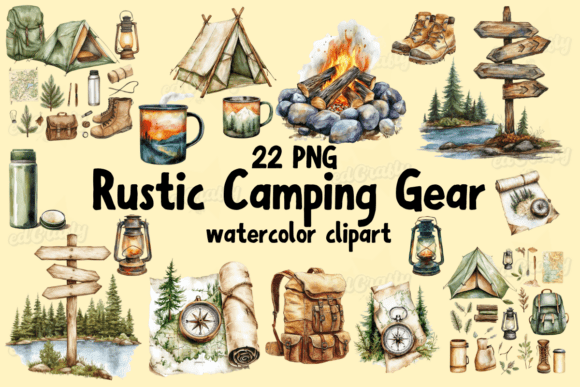 Mastering Rustic Camping Gear Watercolor Cliparts for Professional Design