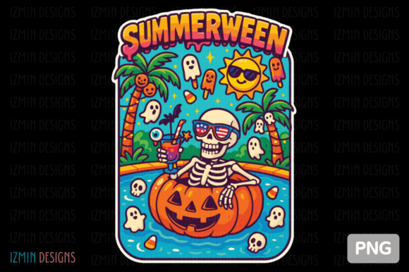 Summerween Skeleton Pool Party PNG: Blending Summer Fun with Spooky Creativity