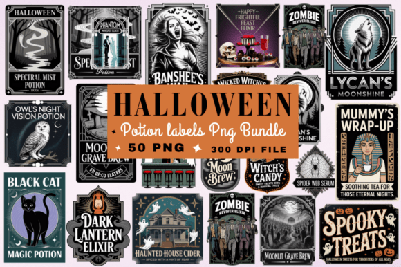 Transforming Ordinary Bottles Into Haunted Artifacts With Halloween Potion Labels PNG Designs