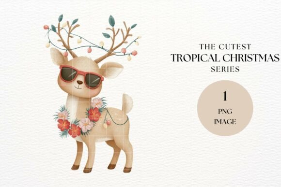 Tropical Reindeer Christmas Clipart PNG