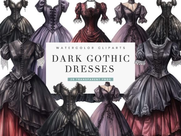 Vintage Dark Gothic Dresses Clipart: A Design Guide