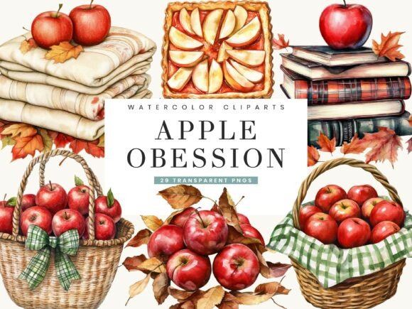 Watercolor Apple Obsession Clipart Guide