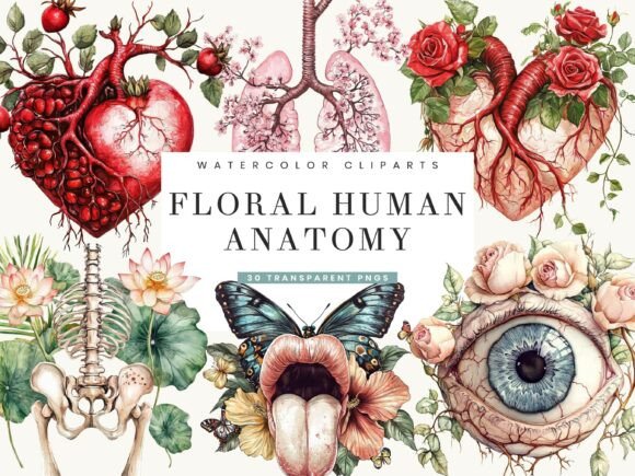 Watercolor Floral Human Anatomy: Merging Artistic Elegance with Scientific Precision