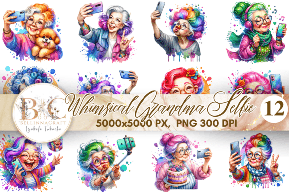 Whimsical Grandma Selfie Clipart PNG: A Creative Resource for Modern Designs