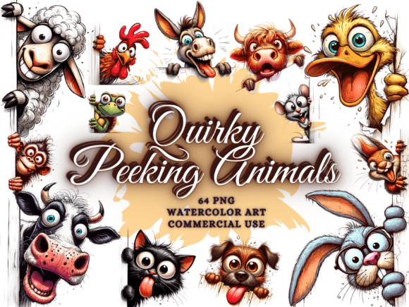 Whimsical Quirky Peeking Animals Clipart: A Creative Asset for Modern Designers